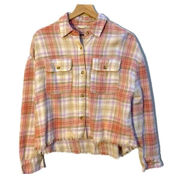 Aeropostale Flannel Crop Top Women’s Small Button Up Long Sleeve Fringe. - Picture 1 of 10